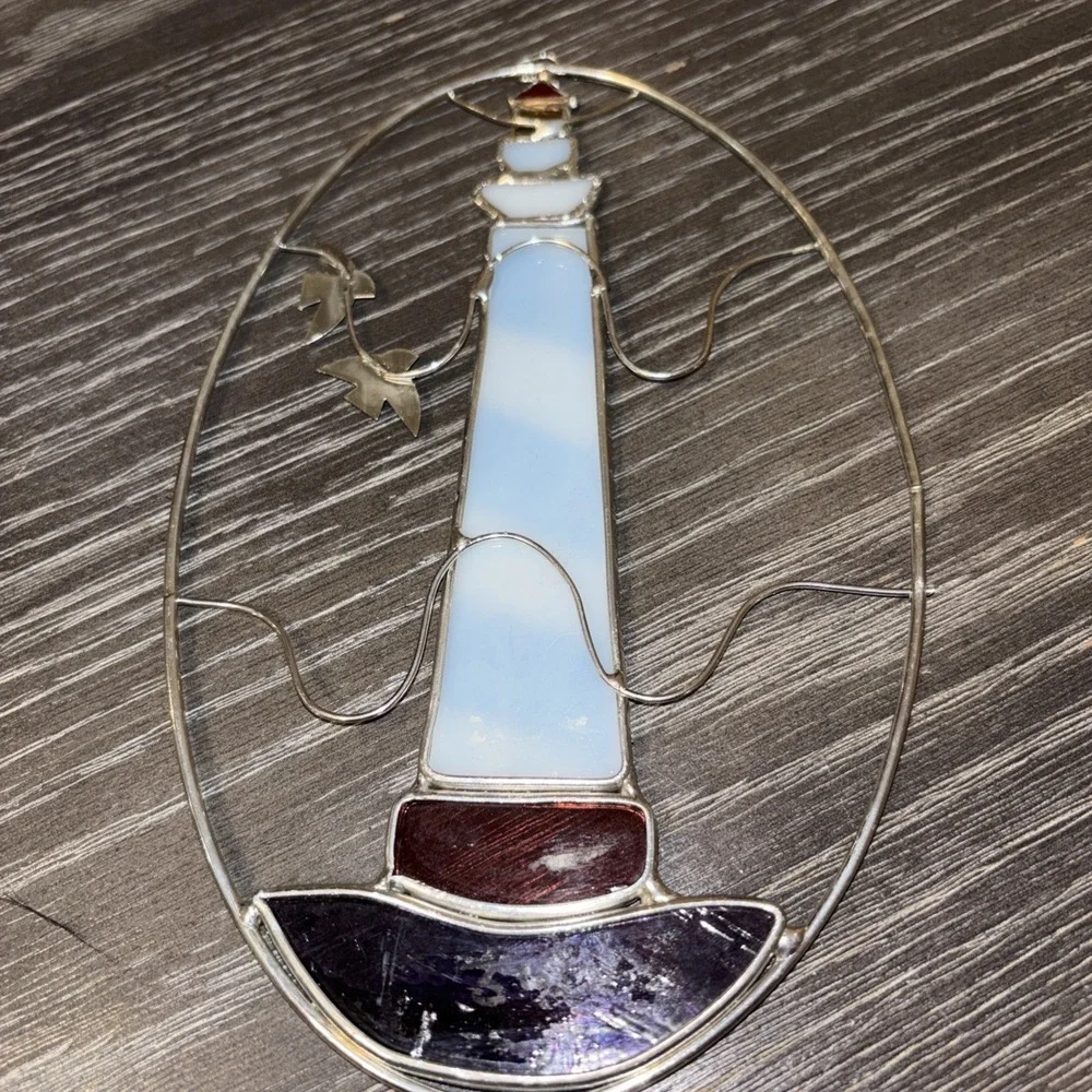 Lighthouse And Birds Stained Glass Sun Catcher Handmade Multi‎ Color